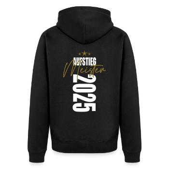 Meister 2025 Aufstiegstrikot Aufstieg 25 - Unisex Premium Bio Zip Hoodie - Schwarz - Hinten - Nico (187cm)