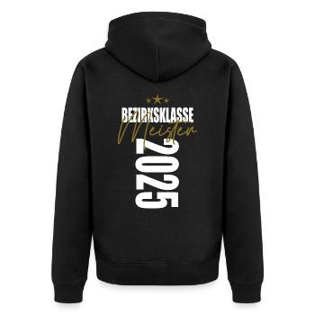Meister Bezirksklasse 2025 Aufstiegstrikot - Unisex Premium Bio Zip Hoodie - Schwarz - Hinten - Nico (187cm)