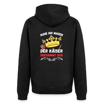 Ruhe ihr Maden der Kaiser übernimmt nun - Unisex Premium Bio Zip Hoodie - Schwarz - Hinten - Nico (187cm)