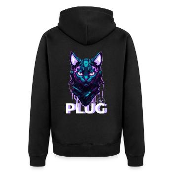 CYBER CAT PLUG - Unisex Premium Organic Zip Hoodie - black - Back - Nico (187cm)