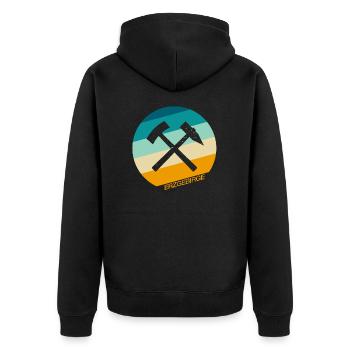 Glück Auf Erzgebirge - Schlägel und Eisen - Unisex Premium Bio Zip Hoodie - Schwarz - Hinten - Nico (187cm)