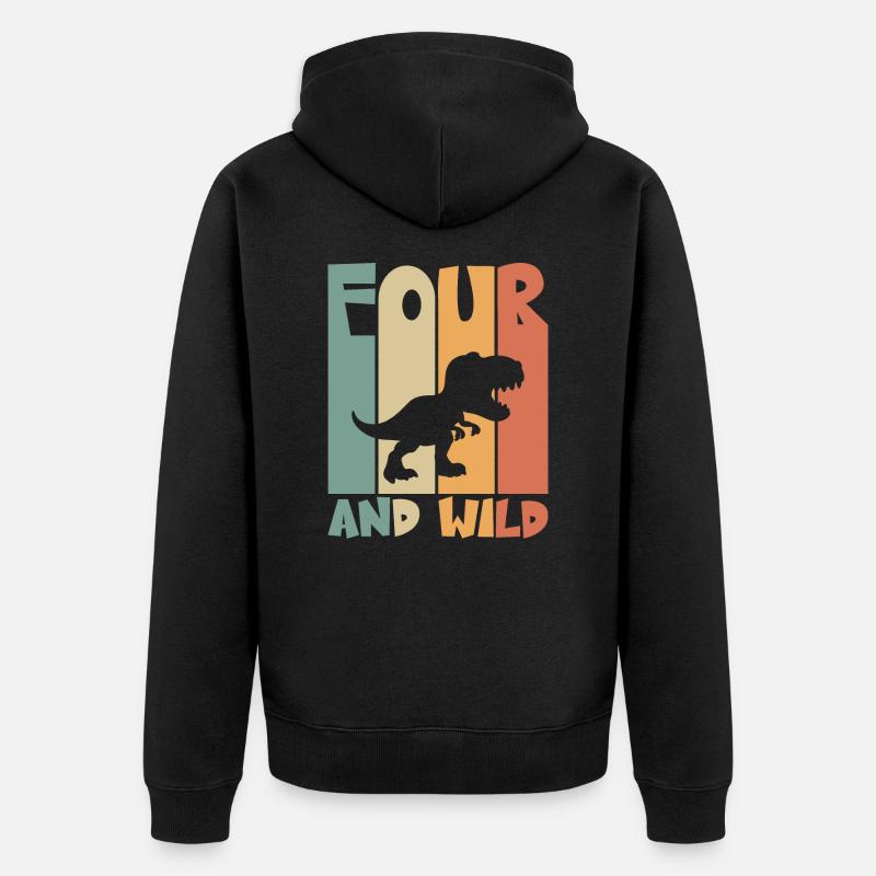 4 Geburtstag Dino 4 Jahre Kindergeburtstag - Unisex Premium Bio Zip Hoodie - Schwarz