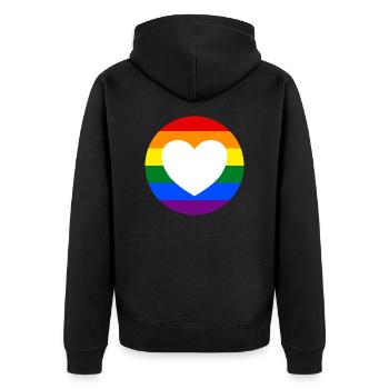 LGBTQ-Regenbogenherz - Unisex Premium Bio Zip Hoodie - Schwarz - Hinten - Nico (187cm)