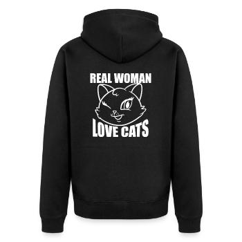 REAL WOMEN LOVE CATS - Unisex Premium Bio Zip Hoodie - Schwarz - Hinten - Nico (187cm)