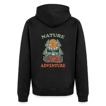 Nature Adventure Berge Camping Nature Lover Shirt - Unisex Premium Bio Zip Hoodie - Schwarz - Hinten - Nico (187cm)