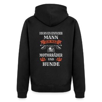 Ich bin ein einfacher Mann ich mag Motorrad Hund - Unisex Premium Bio Zip Hoodie - Schwarz - Hinten - Nico (187cm)