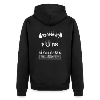 DANKE FÜRS DURCHLESEN - Unisex Premium Bio Zip Hoodie - Schwarz - Hinten - Nico (187cm)