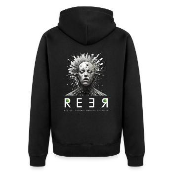 RESPEKT, EMPATHIE, ERHOLUNG - Psychische Gesundheit - Unisex Premium Bio Zip Hoodie - Schwarz - Hinten - Nico (187cm)