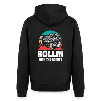 Jeeps Rollin avec The Homies - Veste à capuche bio Premium Unisexe - noir - Dos - Nico (187cm)