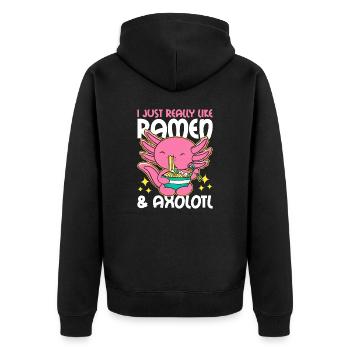 I Really Just love Ramen & Axolotl - Unisex Premium Organic Zip Hoodie - black - Back - Nico (187cm)
