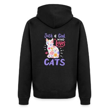 Katze Nur ein Mädchen, das Katzen liebt Geschenk für Katzenliebhaber - Unisex Premium Bio Zip Hoodie - Schwarz - Hinten - Nico (187cm)