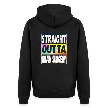 Straight Outta Gehirnchirurgie - Unisex Premium Bio Zip Hoodie - Schwarz - Hinten - Nico (187cm)