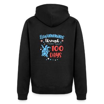 Turtle Sea Swimming Through 100 Days Of School - Unisex Premium Organic Zip Hoodie - black - Back - Nico (187cm)