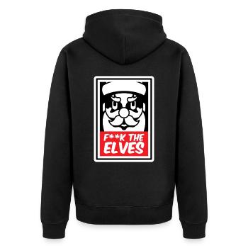 F**K DIE ELFEN - Mean Santa (Dunkle Variante) - Unisex Premium Bio Zip Hoodie - Schwarz - Hinten - Nico (187cm)