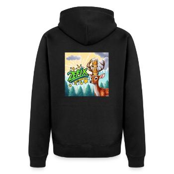ZEFIX- Da is des Reh - Unisex Premium Bio Zip Hoodie - Schwarz - Hinten - Nico (187cm)