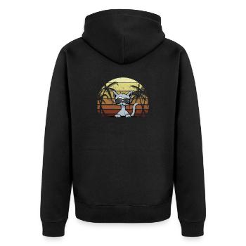 Ferien-Katze Retro Meer Sonnenuntergang Palmen - Unisex Premium Bio Zip Hoodie - Schwarz - Hinten - Nico (187cm)