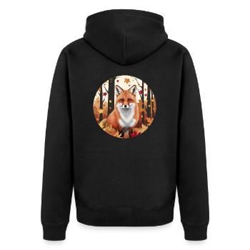 Herbstliche Tagundnachtgleiche: Fuchs und goldene Blätter - Unisex Premium Bio Zip Hoodie - Schwarz - Hinten - Nico (187cm)