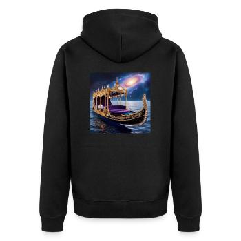 Kosmos-Gondel – Dein Abenteuer im Sternenmeer - Unisex Premium Bio Zip Hoodie - Schwarz - Hinten - Nico (187cm)