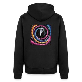 Kosmischer Tanz – Eine Reise durch die Galaxie - Unisex Premium Bio Zip Hoodie - Schwarz - Hinten - Nico (187cm)