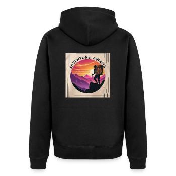 Adventure Awaits - Unisex Premium Bio Zip Hoodie - Schwarz - Hinten - Nico (187cm)