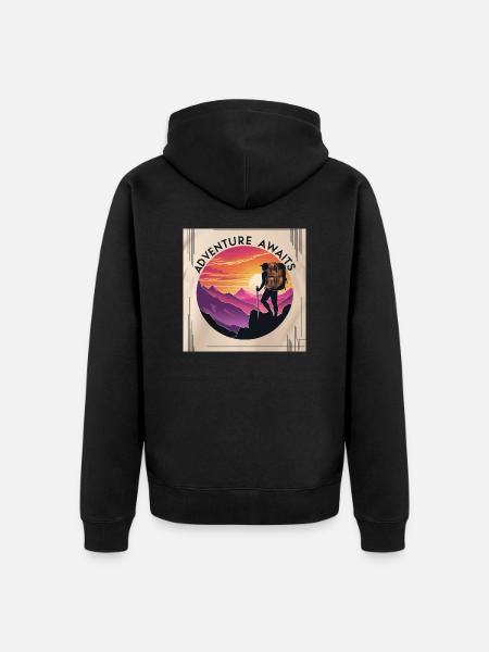 Adventure Awaits - Unisex Premium Bio Zip Hoodie - Schwarz