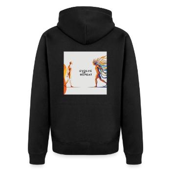 Evolve or Repeat - Unisex Premium Bio Zip Hoodie - Schwarz - Hinten - Nico (187cm)