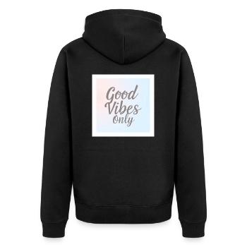 gute vibes ey only 2022 - Unisex Premium Bio Zip Hoodie - Schwarz - Hinten - Nico (187cm)