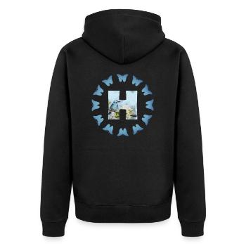 fleurs oiseaux bleus h - Veste à capuche bio Premium Unisexe - noir - Dos - Nico (187cm)