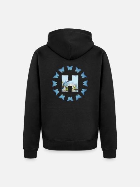 flowers blue bird h - Unisex Premium Organic Zip Hoodie - black