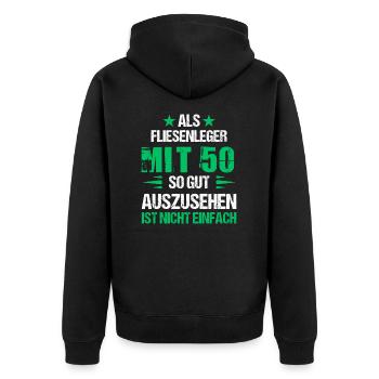 With 50 good-looking tiler - Unisex Premium Organic Zip Hoodie - black - Back - Nico (187cm)