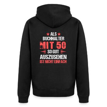À 50 ans, beau comptable - Veste à capuche bio Premium Unisexe - noir - Dos - Nico (187cm)