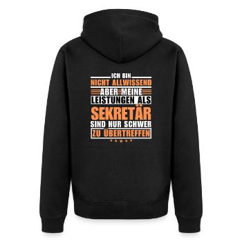 Unübertroffene Leistung als Sekretär - Unisex Premium Bio Zip Hoodie - Schwarz - Hinten - Nico (187cm)