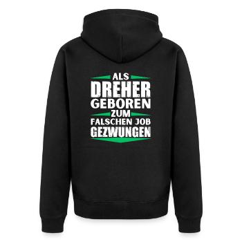Dreher im falschen Job gelandet - Unisex Premium Bio Zip Hoodie - Schwarz - Hinten - Nico (187cm)