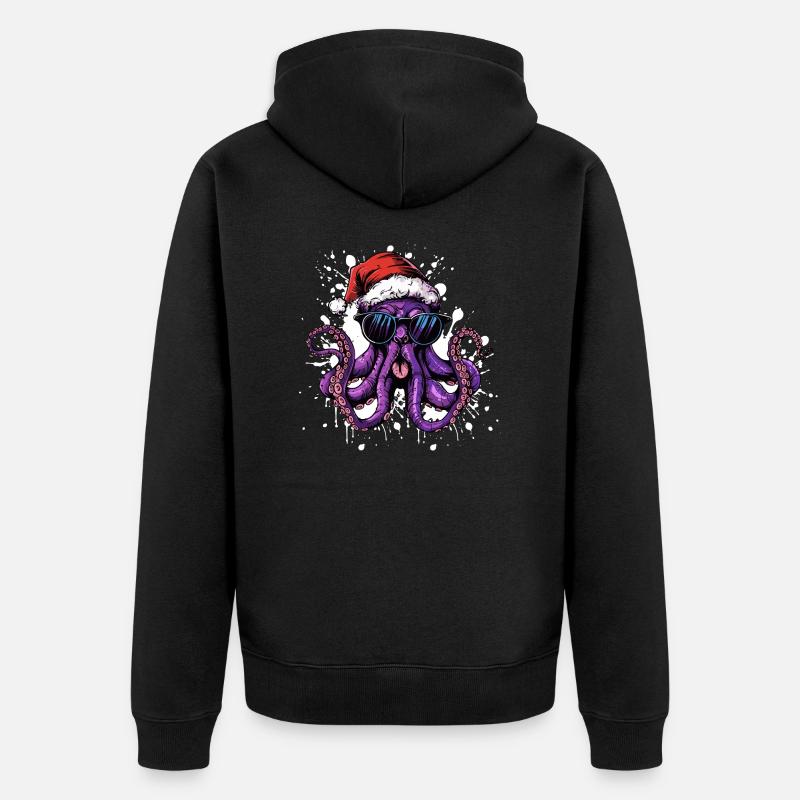 Pieuvre Noël Drôle - Veste à capuche bio Premium Unisexe - noir