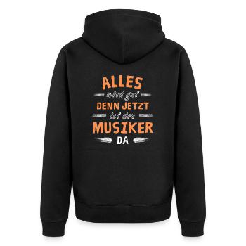 Alles wird gut denn jetzt ist der Musiker da - Unisex Premium Bio Zip Hoodie - Schwarz - Hinten - Nico (187cm)