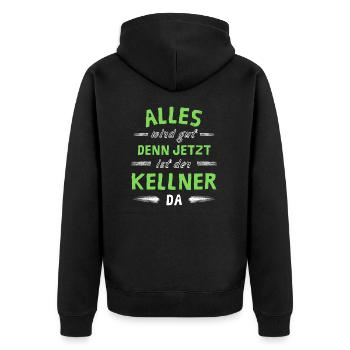 Alles wird gut denn jetzt ist der Kellner da - Unisex Premium Bio Zip Hoodie - Schwarz - Hinten - Nico (187cm)
