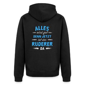 Alles wird gut denn jetzt ist der Ruderer da - Unisex Premium Bio Zip Hoodie - Schwarz - Hinten - Nico (187cm)