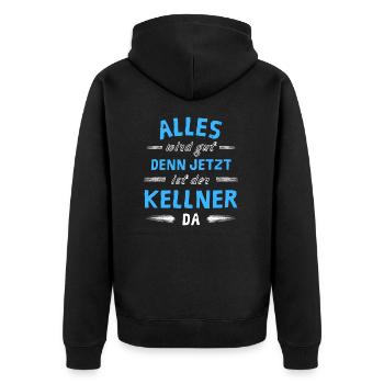 Alles wird gut denn jetzt ist der Kellner da - Unisex Premium Bio Zip Hoodie - Schwarz - Hinten - Nico (187cm)