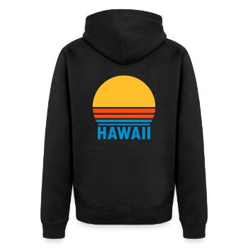Hawaii (geteilte Sonne) - Unisex Premium Bio Zip Hoodie - Schwarz - Hinten - Nico (187cm)