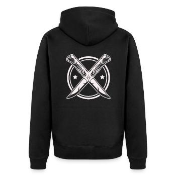 Messer - Unisex Premium Bio Zip Hoodie - Schwarz - Hinten - Nico (187cm)