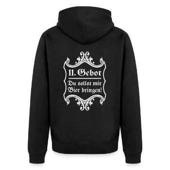 Bier Biertrinker 11. Gebot lustige Sprüche saufen - Unisex Premium Bio Zip Hoodie - Schwarz - Hinten - Nico (187cm)