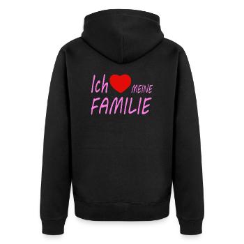 ich liebe meine Familie - Unisex Premium Bio Zip Hoodie - Schwarz - Hinten - Nico (187cm)
