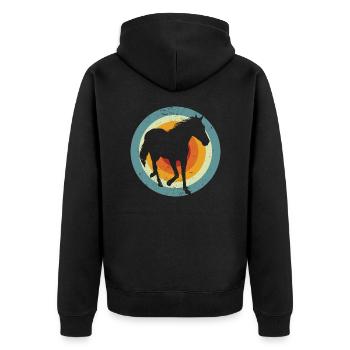 Vintage Pferde Silhouette - Pferd im Retro Look - Unisex Premium Bio Zip Hoodie - Schwarz - Hinten - Nico (187cm)
