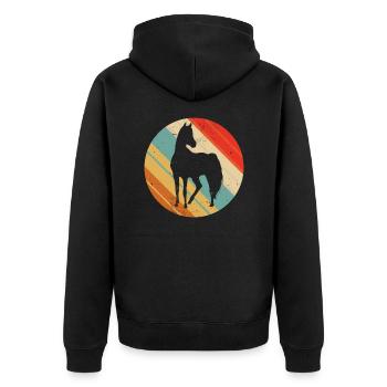 Vintage Pferde Silhouette - Pferd im Retro Look - Unisex Premium Bio Zip Hoodie - Schwarz - Hinten - Nico (187cm)