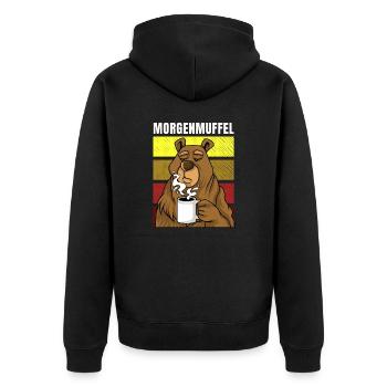 Morgenmuffel Bär mit Kaffee - Unisex Premium Bio Zip Hoodie - Schwarz - Hinten - Nico (187cm)