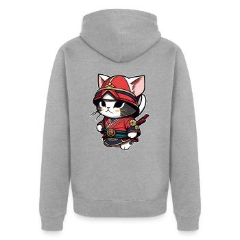 Chat samouraï mignon - Veste à capuche bio Premium Unisexe - gris chiné - Dos - Nico (187cm)