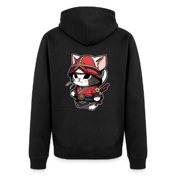 Niedliche Samurai Katze - Unisex Premium Bio Zip Hoodie - Schwarz - Hinten - Nico (187cm)
