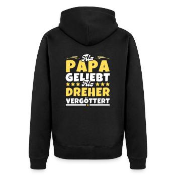 Als Papa geliebt, als Dreher vergöttert - Unisex Premium Bio Zip Hoodie - Schwarz - Hinten - Nico (187cm)
