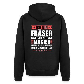 Ich bin Fräser und kein Magier - Unisex Premium Bio Zip Hoodie - Schwarz - Hinten - Nico (187cm)