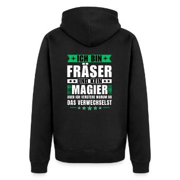Ich bin Fräser und kein Magier - Unisex Premium Bio Zip Hoodie - Schwarz - Hinten - Nico (187cm)